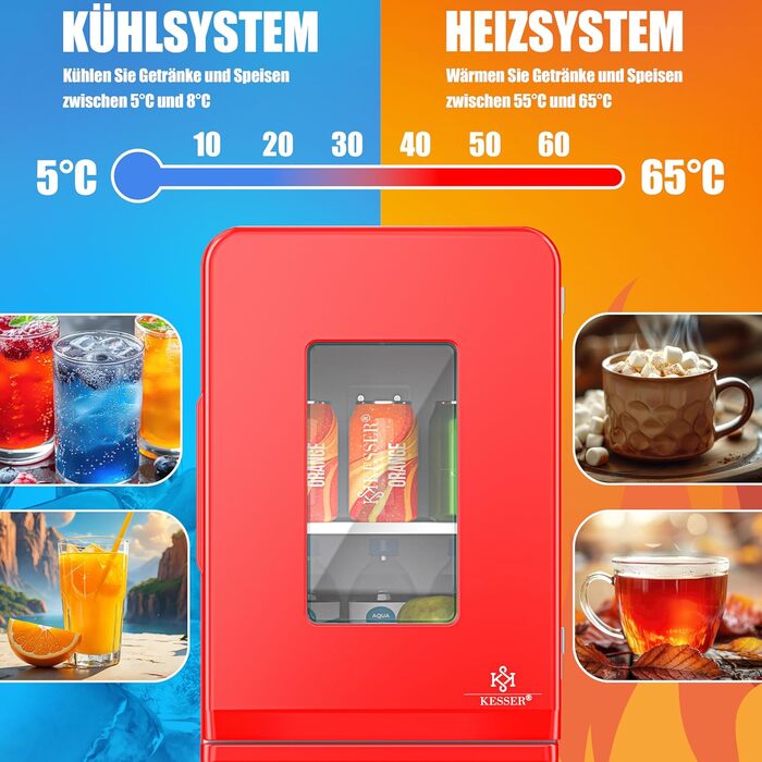 Міні-холодильник KESSER 2в1 15 л з охолодженням/опаленням портативний AC/DC автомобіль/офіс/кемпінг червоний