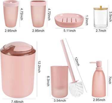 Набір аксесуарів для ванної кімнати iMucci (9 шт.) з бамбуковим покриттям, пастельно-зелений: сміттєвий бак, щітка для унітазу, тримач для зубних щіток, дозатор мила-лосьйону, мильниця, стакан для зубних щіток, тримач для ватних паличок