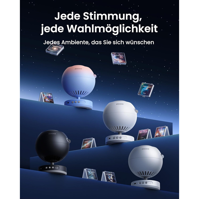 Проєктор зоряного неба POCOCO Sternenhimmel: LED-проектор галактики, планетарій для дітей та дорослих, нічник з ауророю, 2 диски, таймер, рожево-блакитний