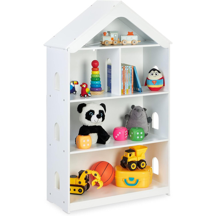 Дитяча полиця Relaxdays, форма будиночка, 5 відділень, висока, для книг та іграшок, ВхШхГ 122x731 см, полиця для дитячої кімнати, біла