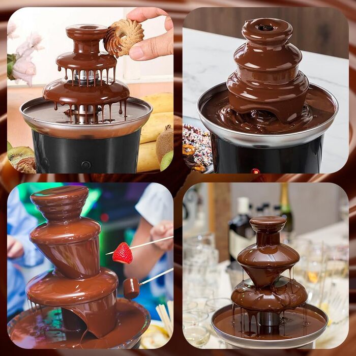Шоколадний фонтан з нержавіючої сталі з функцією плавлення | 3-рівневий шоколадний фонтан для вечірок та фондю | 500 мл для рідкої шоколадної маси | Шоколадний фонтан для свят та заходів