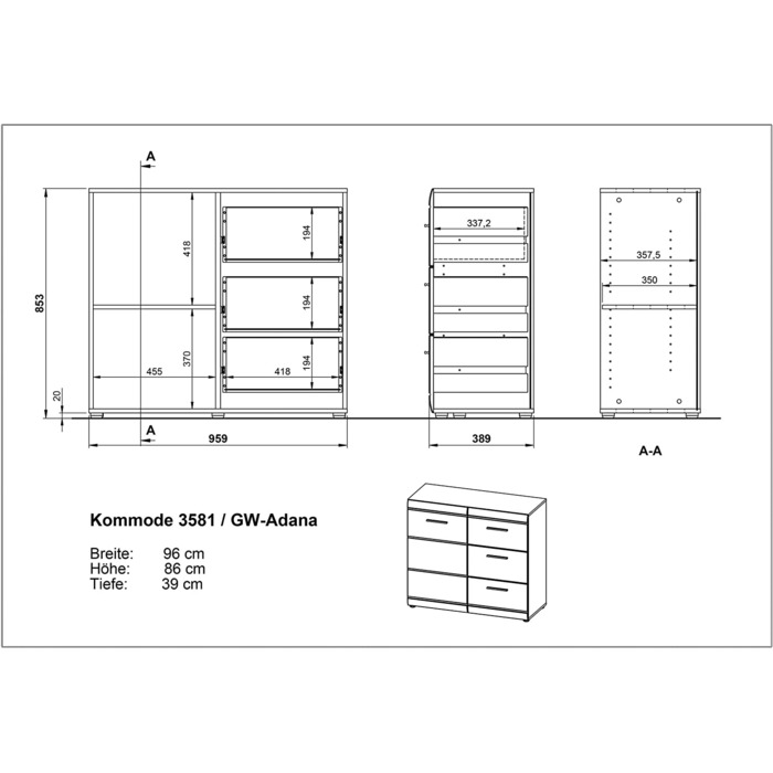 Біла, 40x96x86 см, 3581-84 GW-Adana Wood