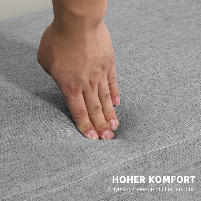 Лавка з м'якою оббивкою HOMCOM з місцем для зберігання 110 x 39 x 45 см у сірому кольорі з льоном Вигляд для передпокою Спальні Вітальні з гумового дерева