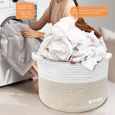 Великий міцний кошик для білизни з плетіння, сірий/бежевий (горизонтальний), для зберігання одягу, ковдр, іграшок, 50x38 см