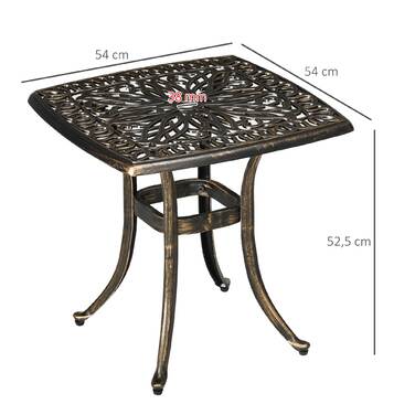Outsunny Side Table Патіо Стіл з отвором для парасольки 54x54x52.5 см Алюмінієва рама в бронзі, ідеально підходить для саду та балкона