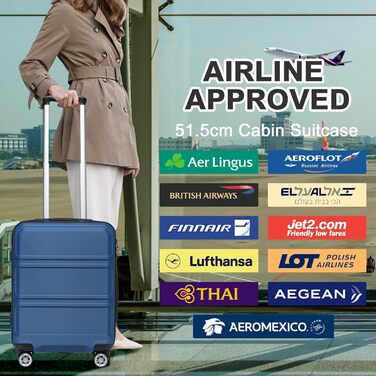 KONO Валіза середнього розміру 24 дюйми, ABS, з TSA-замком, 4 колеса, 65×44×25.5 см, темно-синій