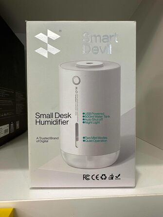 Портативний міні-зволожувач SmartDevil, невеликий настільний зволожувач 500 мл, USB персональний настільний зволожувач для рослин, спальня, подорожі, офіс, будинок, автоматичне вимкнення, 2 режими туману, супер тихий, білий