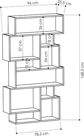 Фокуспік Фокус Пікус Книжкова шафа з дерева Karmato Сучасна стояча полиця з 6 ярусами для спальні, кабінету, кабінету, вітальні Легке встановлення 96 x 26 x 169 см (Пекло-мокко)