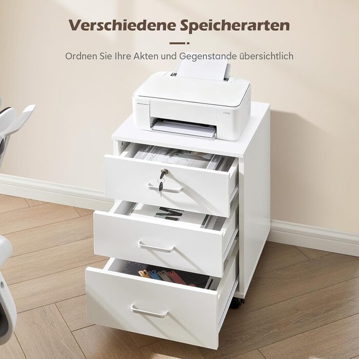 Тумба для документів TUKAILAI на коліщатках, 3 висувні ящики, білий колір, 2 шт.