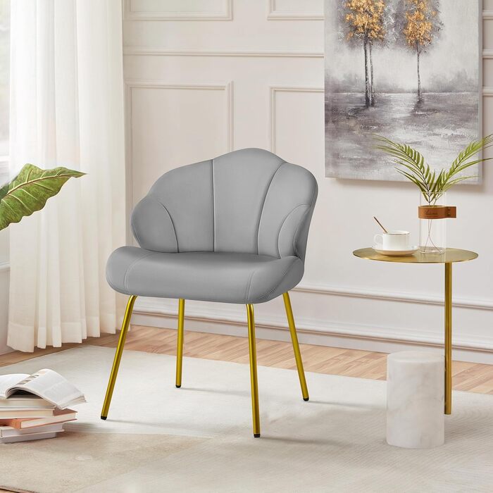 Крісло Yaheetech у формі мушлі, сучасне крісло-вушко, м'яке крісло з металевими ніжками, поліестер, для вітальні/туалетного столика/спальні, комплект, білий/світло-сірий