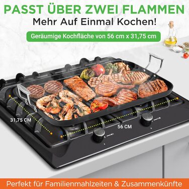 НутріШеф Гриль-плита 56 см – чавунна сковорода-гриль з антипригарним покриттям та жолобками для збору жиру, стійка до високих температур. Підходить для газового гриля, плити, BBQ та приготування їжі в приміщенні.