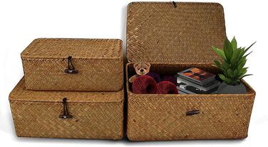 Кошик для зберігання Esoe з плетеного ротанга, ящик для зберігання з ковдрою з морської трави, кошики для білизни, органайзер для макіяжу для ванної, вітальні ,кухні (S M L)
