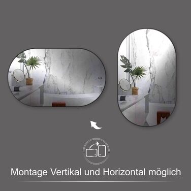 Дзеркало настінне овальне HOKO Design 45x75 см з металевим матовим каркасом. Можлива вертикальна та горизонтальна установка. Підходить для ванної кімнати, коридору, спальні та вітальні.