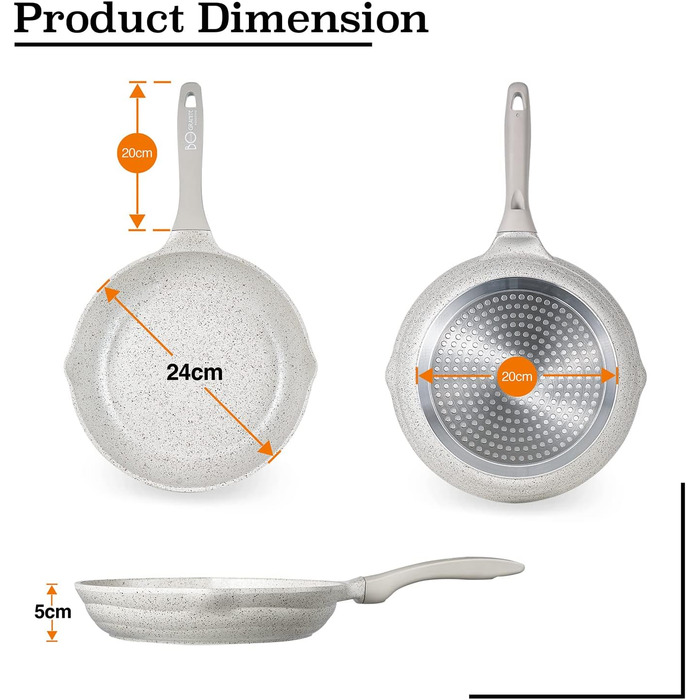 Набір сковорідок ACTIV CUISINE з 3 предметів, литий алюміній, 32 см 28 см 24 см, індукційні, з антипригарним покриттям, типи плит, можна мити в посудомийній машині, Sanstone (24 см)