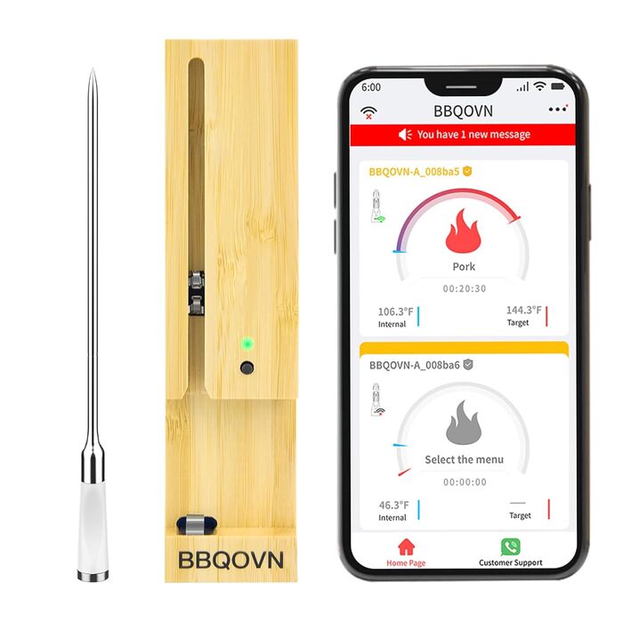 Бездротовий термометр для м'яса з Bluetooth для гриля, духовки, фритюрниці, гриля, коптильні, ротатерії, точність ±1°C, миттєвий показник 2С, керування через додаток, перемикання між режимами