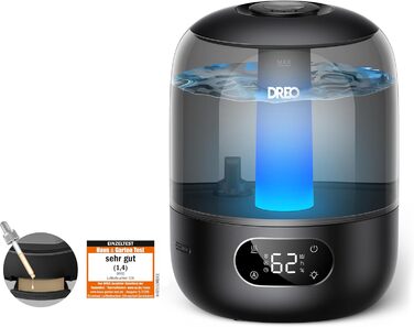 Зволожувач повітря Dreo для спальні, ультразвуковий пристрій холодного туману з 30 годинами роботи, резервуар 3L з верхнім заповненням, датчик вологості, нічне світло для дітей, кімнати, рослин та дому, чорний
