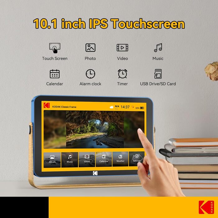 Цифровий фоторамка Kodak з акумулятором, Wi-Fi, 10 дюймів, 32 ГБ, сенсорний HD IPS екран, фото/відео/музика, Bluetooth, керування через додаток, блакитний