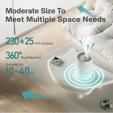 Зволожувач повітря Airelax 2.5л, Ультразвуковий, Зволожувач для спальні з подвійним розпиленням 360°, Тихий (23дБ), Аромадифузор з режимом сну, Автовимкнення