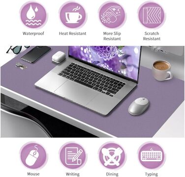 Килимок для столу та миші XXL Niviy (80x40 см), водонепроникна підкладка зі штучної шкіри PU, захисний килимок для офісу та дому, лавандовий
