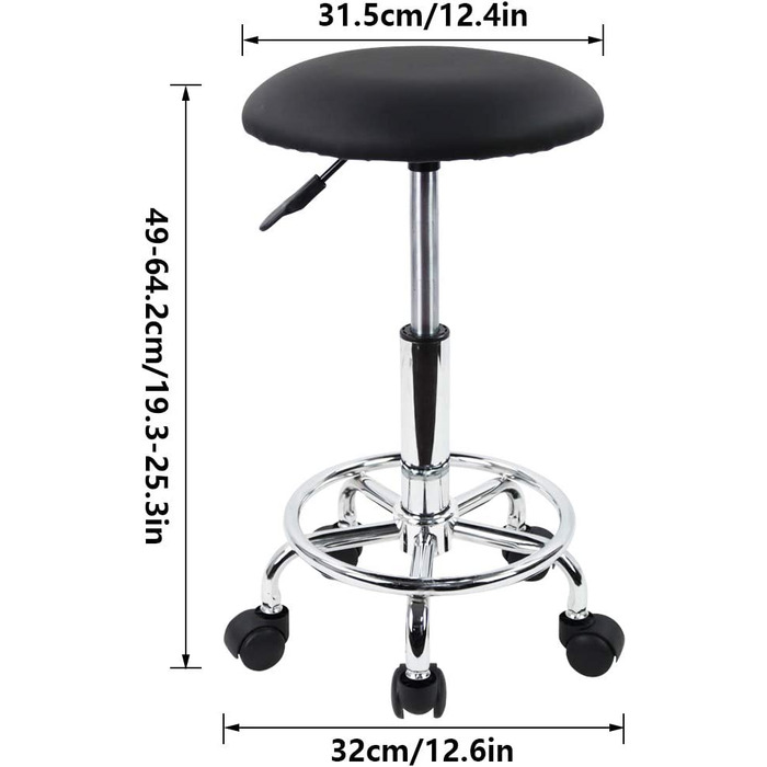 Стілець на коліщатках kkton регульований по висоті обертовий барний стілець робочий стілець зі штучної шкіри офісний стілець (чорний)