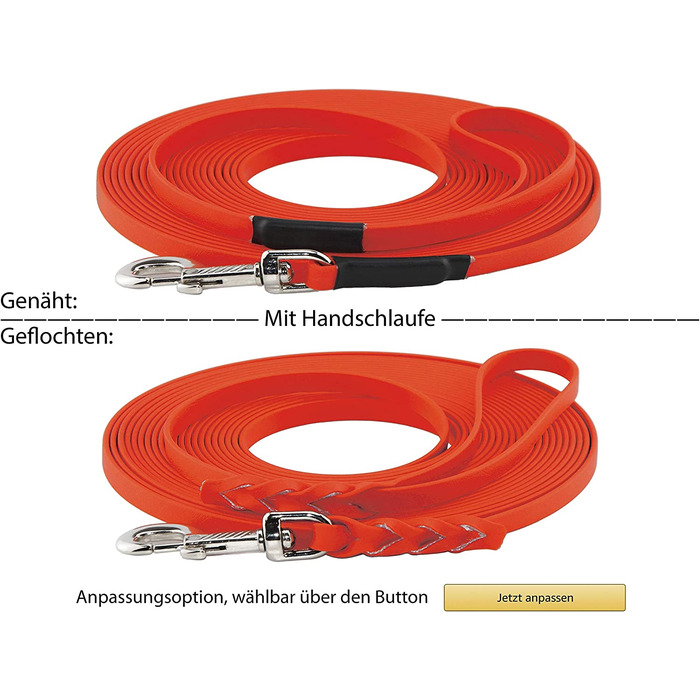 Повідець Ленні, 19 мм з біотану, для великих собак вагою від 35 кг, 3 м 5 м 8 м 10 м 15 м 20 м, без / з ремінцем на зап'ясті, з вибором карабіна, зшитий / плетений