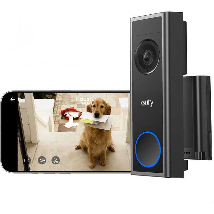 Бездротова відеодзвінка eufy Security C31 з дзвінком Chime, 2K FHD, 2 способи живлення, відеодзвінки в реальному часі, проста установка, акумулятор швидкої заміни, цілодобова запис, без передплати, змінний акумулятор та кабель + Chime