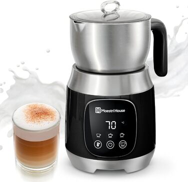 Електричний спінювач молока Maestri House 600 мл, 12-в-1, з регулюванням температури та функцією пам'яті, з нержавіючої сталі, чорний