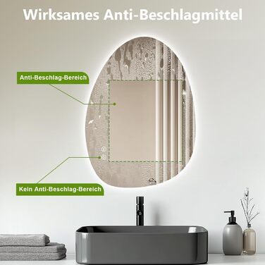 LED дзеркало для ванної кімнати з підсвічуванням, 70 x 50 см, холодний білий світ 6000K, енергозберігаюче, диммер, антизапар,