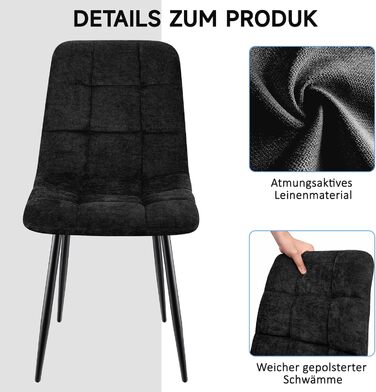 Набір обідніх стільців для кухні, вітальні та спальні: м'які стільці з лінолеєвої тканини та металевими ніжками, колір хакі (4 шт., чорний квадрат)