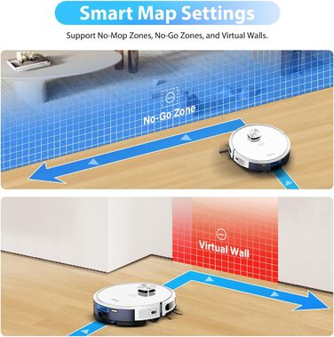 Робот-пилосос з функцією миття підлоги, LiDAR, 4000Pa, 150 хв, WLAN, заборонені зони, для шерсті домашніх тварин, килим, 9000