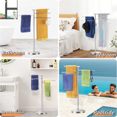 Підлоговий тримач для рушників YOFOVI, срібляний, з 4 поворотними руками, нержавіюча сталь, 101,6 см