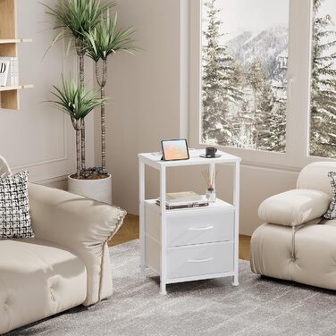 Нічний столик з LED-підсвіткою та функцією зарядки, з шухлядою, 3 розетки AC та USB, для вітальні/спальні (40T x 30B x 60H cm, Білий)