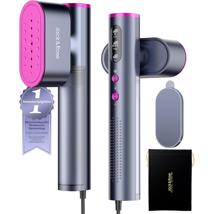 Парoгенератор для одягу Jack & Rose, 110-240V, 1000W, портативний, 2-в-1, для подорожей, сірий