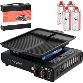 Газовий наметний пальник Gaskocher з п'єзозапалюванням, для балончиків MSF-1a 227 г, з кейсом - ідеальний для кемпінгу (+ 4 балончики + гриль-плита 36 см)