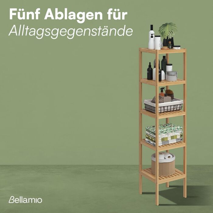 Бамбуковий шафка для ванної кімнати Bellamio Newa Badregal – 5 полиць, 140x33x33 см