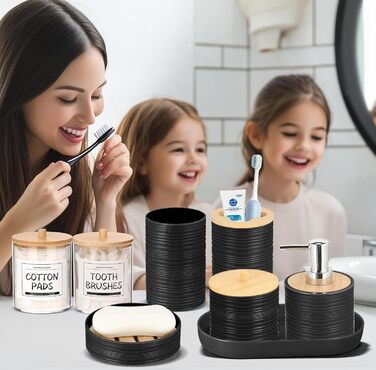Набір аксесуарів для ванної кімнати IMAVO, 9 предметів, чорний: миска для мила, диспенсер для мила, тримач для зубних щіток, стакан для зубних щіток, тримач для туалетного йоржика, диспенсер для ватних паличок