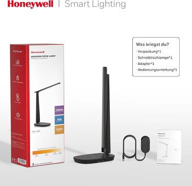 Світлодіодна настільна лампа Honeywell Sunturalux H2, з регулюванням яскравості, USB, сенсорний, 4 кольори, захист очей, чорний