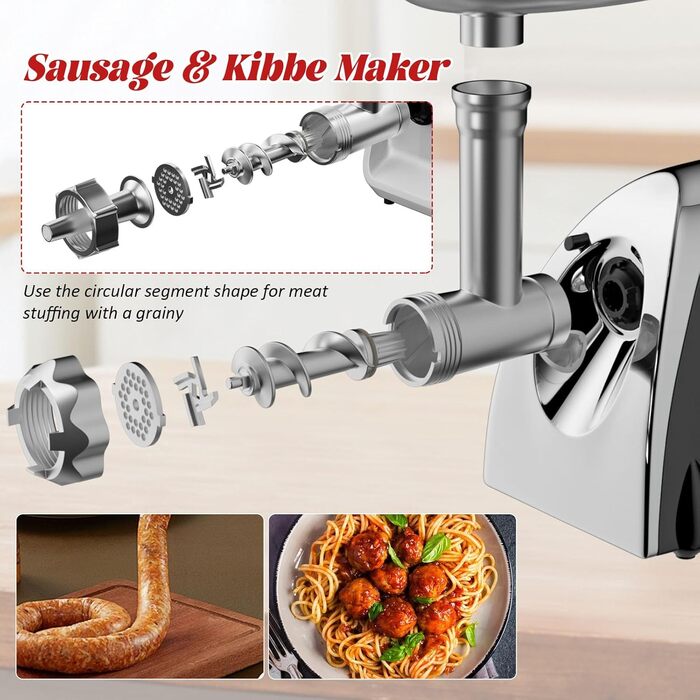 Електрична м'ясоподрібнювач Fleischwolf 2800W, 3 диски, з насадкою для ковбас, чорний