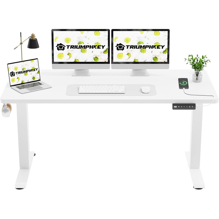 Електричний стіл 140x60 см, регулювання висоти, комп'ютерний стіл, без швів, білий