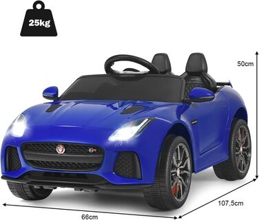 Електромобіль для дітей COSTWAY Jaguar, 12V, з музикою, історіями, сигналом та фарами, з дистанційним керуванням, швидкість 3-5 км/год, для дітей від 3 років, синій