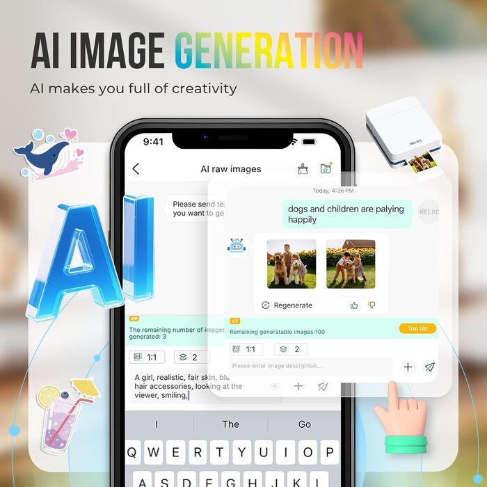 Портативний міні-принтер Nelko PP01 для фотографій з телефону. 20 листів паперу, принтер-наклейка, для iOS & Android, білий
