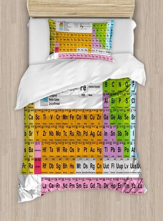 Набір підковдр періодичної таблиці для односпальних ліжок, любитель хімії, захищений від кліщів алергік Підходить з наволочкою, 130 x 200 см, багатобарвний помаранчевий