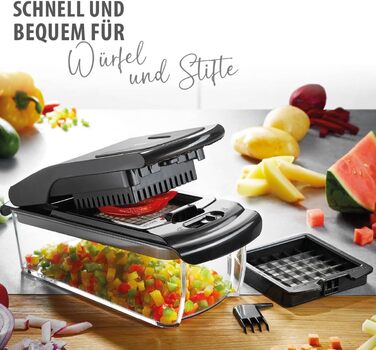 GEFU Трепо - багатофункціональний кухонний нарізчик для овочів, фруктів, сиру та салату (чорний/прозорий)