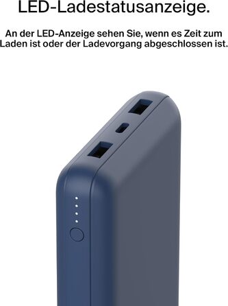 Повербанк Belkin 20K, 20 000 мАг, USB-C/USB-A, включаючи кабель, для iPhone, Galaxy, Pixel - синій