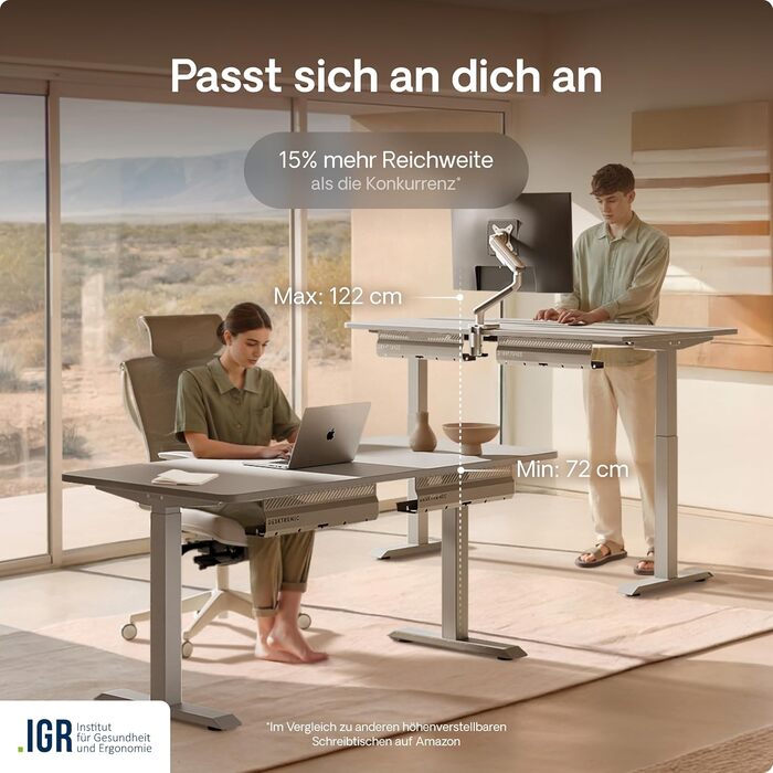 Регульований стіл Desktronic Homeone 160x80 см – електричний, з USB-портами, чорний + білий