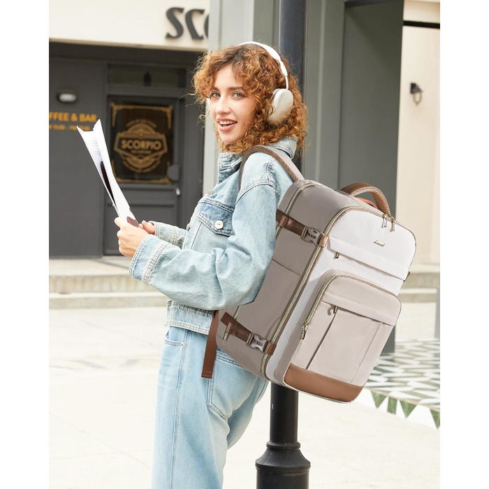 LOVEVOOK Рюкзак для ручної поклажі, 40L, великий рюкзак для жінок, водонепроникний, для ноутбука 17 дюймів, рюкзак-валіза для подорожей, роботи, бізнесу, вихідних, оливковий, світло-зелений, бежевий, оливковий (Хакі, бежевий, пісочно-коричневий)