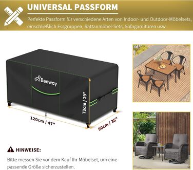 Чохол для садово-патіо меблів BEEWAY V2.0, 300x250x102 см, водовідштовхуючий, захист від УФ, зимовий, чорний