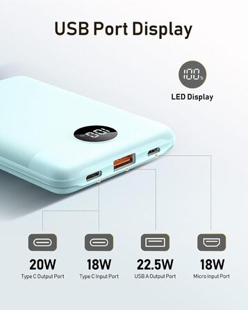 Зовнішній акумулятор Power Bank 10000mAh VEEKTOMX 22.5W Mini PD3.0 QC3.0 USB C для iPhone/Samsung тощо (синій)