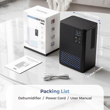 Електричний осушувач повітря, тихий, 2.5L з LED дисплеєм, автоматичне відтанення, проти вологи та плісняви, енергозберігаючий, чорний