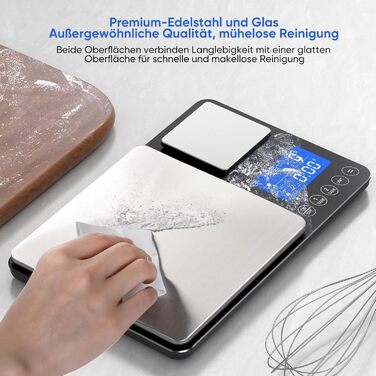 Цифрова кухонна вага 15 кг / 0,01 г, високоточна вага з двома дисплеями, функцією підсумовування та тарування, 7 одиниць вимірювання, для приготування їжі та випічки, з батарейками K600H